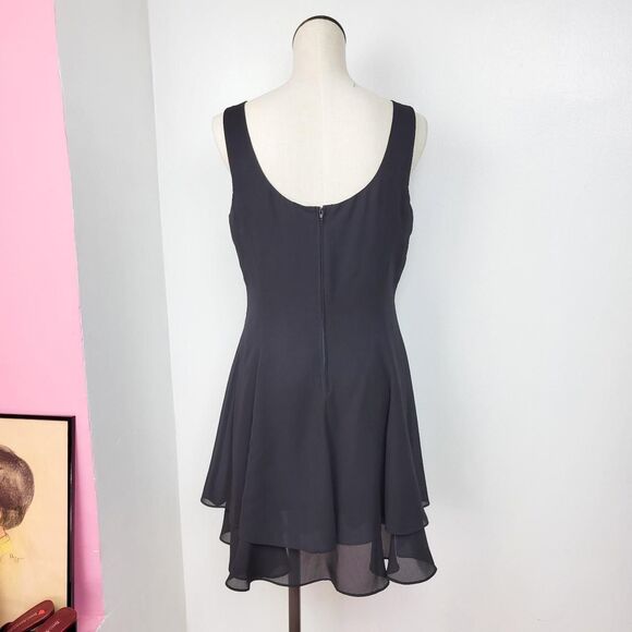 Vintage 90s Black Layered Sleeveless Fit & Flare Dress - Picture 5 of 8